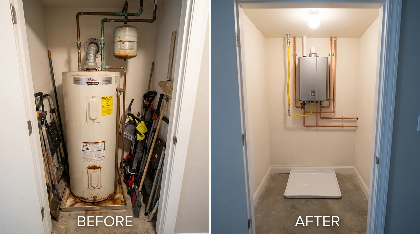 Tank water heater versus wall-mounted tankless unit comparison for Haskell, OK homeowners