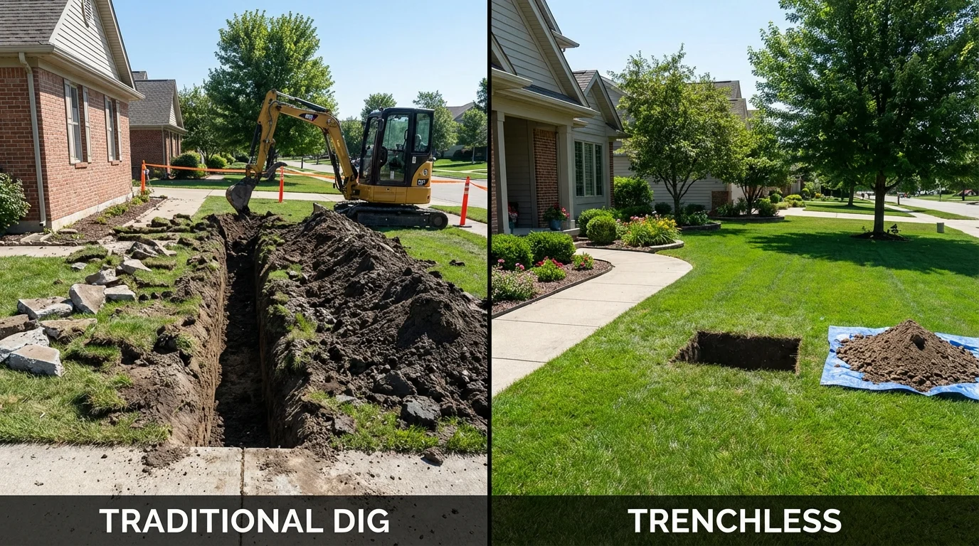 Trenchless sewer repair with minimal yard damage versus traditional excavation in Haskell, OK